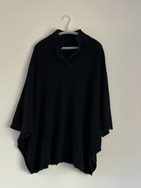 100% Cashmere Poncho Style Sweater in black with 3/4 zipper